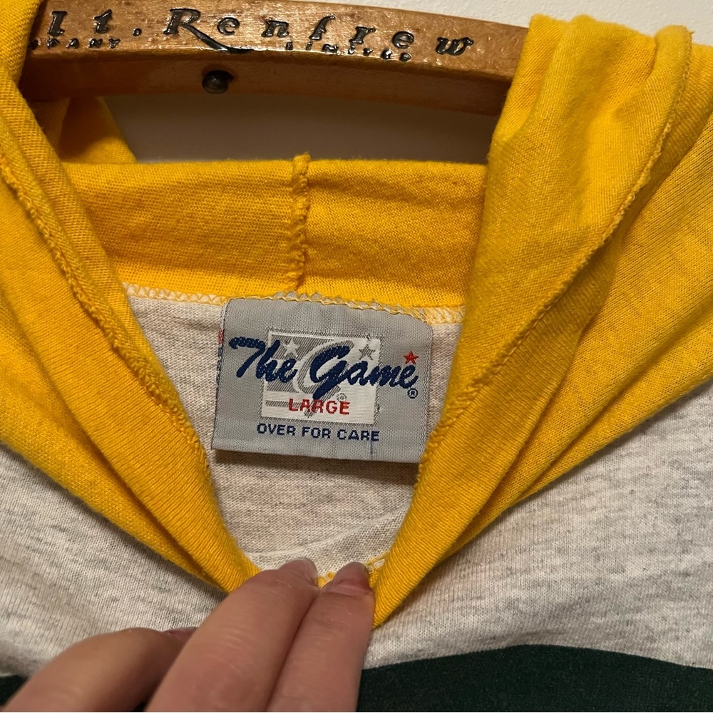 Vintage Green Day Packers NFL The Game‎ Yellow and Gray Hooded Shirt Size Large - Picture 5 of 8